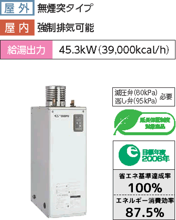 屋外 無煙突タイプ 屋内 強制排気可能